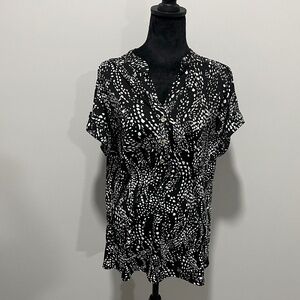 Josie de Vivre Short sleeve, Blouse, Black and white, Size 2X